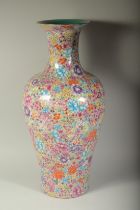 A GOOD LARGE CHINESE MILLEFIORI PORCELAIN VASE. 25ins high.