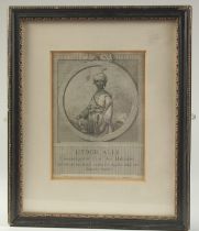 A RARE ENGRAVING DEPICTING HYDER ALLY; father of Tipu Sultan of Mysore, framed and glazed