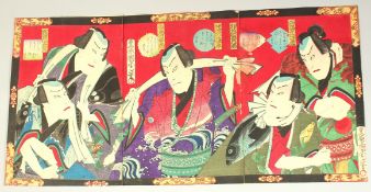 KUNICHIKA TOYOHARA (1835-1900): KABUKI THEATRE PLAY; a late 19th century original Japanese woodblock