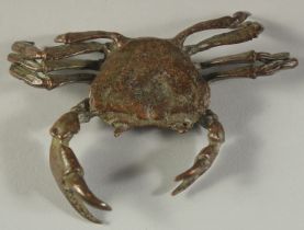 A BRONZE OKIMONO OF A CRAB, 9cm wide.