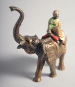 A FINE ORIENTALIST VIENNA BERGMAN STYLE COLD PAINTED BRONZE FIGURE OF AN ARAB ON AN ELEPHANT, 11cm