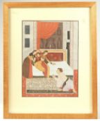 A FINE LARGE 19TH-20TH CENTURY INDIAN MINIATURE PAINTING, the verso with calligraphy, framed and