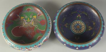TWO LARGE CHINESE CLOISONNE BOWLS, each 20cm diameter.