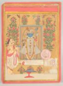 A LATE 19TH CENTURY INDIAN KOTA MINIATURE PAINTING depicting the worship of Sreenathji, 27cm x