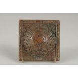 A VERY FINE 17TH -18TH CENTURY SOUTH INDIAN OR NEPALESE COPPER YANTRA, 7cm square.