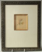 A FINE INDIAN MINIATURE PAINTING DEPICTING ENTHRONED GANESH, framed and glazed, image 9.5cm x 7.