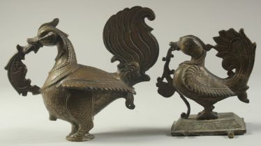 TWO FINE 18TH-19TH CENTURY SOUTH INDIAN BRONZE HAMSA BIRDS, tallest 16cm high (2).