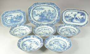 A COLLECTION OF EIGHT VARIOUS CHINESE BLUE AND WHITE PORCELAIN PLATES, comprising three