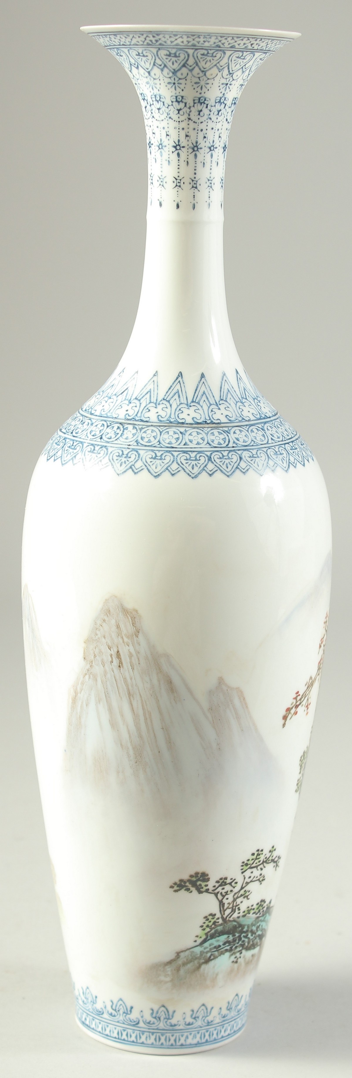 A CHINESE REPUBLIC EGGSHELL PORCELAIN VASE, and wooden stand, the vase painted with a mountainous - Image 2 of 9