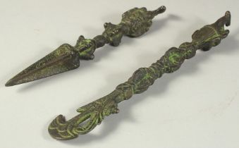 TWO BRONZE PHURBA SACRIFICIAL KNIVES, (2).