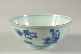 A CHINESE BLUE AND WHITE PORCELAIN BOWL, (af), 14.5cm diameter.
