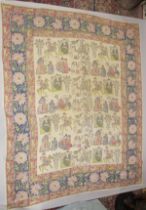 A LARGE 19TH-20TH CENTURY PERSIAN QAJAR QALAMKARI TEXTILE, with figural decoration, inscribed, 260cm