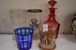 19th century and later glassware to include a painted beaker (some faults).
