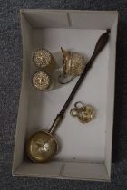 A toddy ladle, small silver jug and other items.