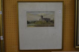 Circle of Leonard Russell Squirrell, a view of a church in a open landscape, watercolour.