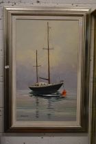 Malachi Smith, Moored sailing dinghy, oil on canvas and another similar.