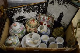 Oriental china to include ginger jars, a brass Buddha etc.