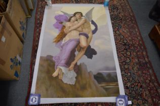 A large unframed oil depicting classical figures.