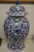 A large Chinese blue and white jar and cover.