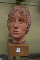 Sally Hersh, 'Stephanie', head study in terracotta on a wooden base.