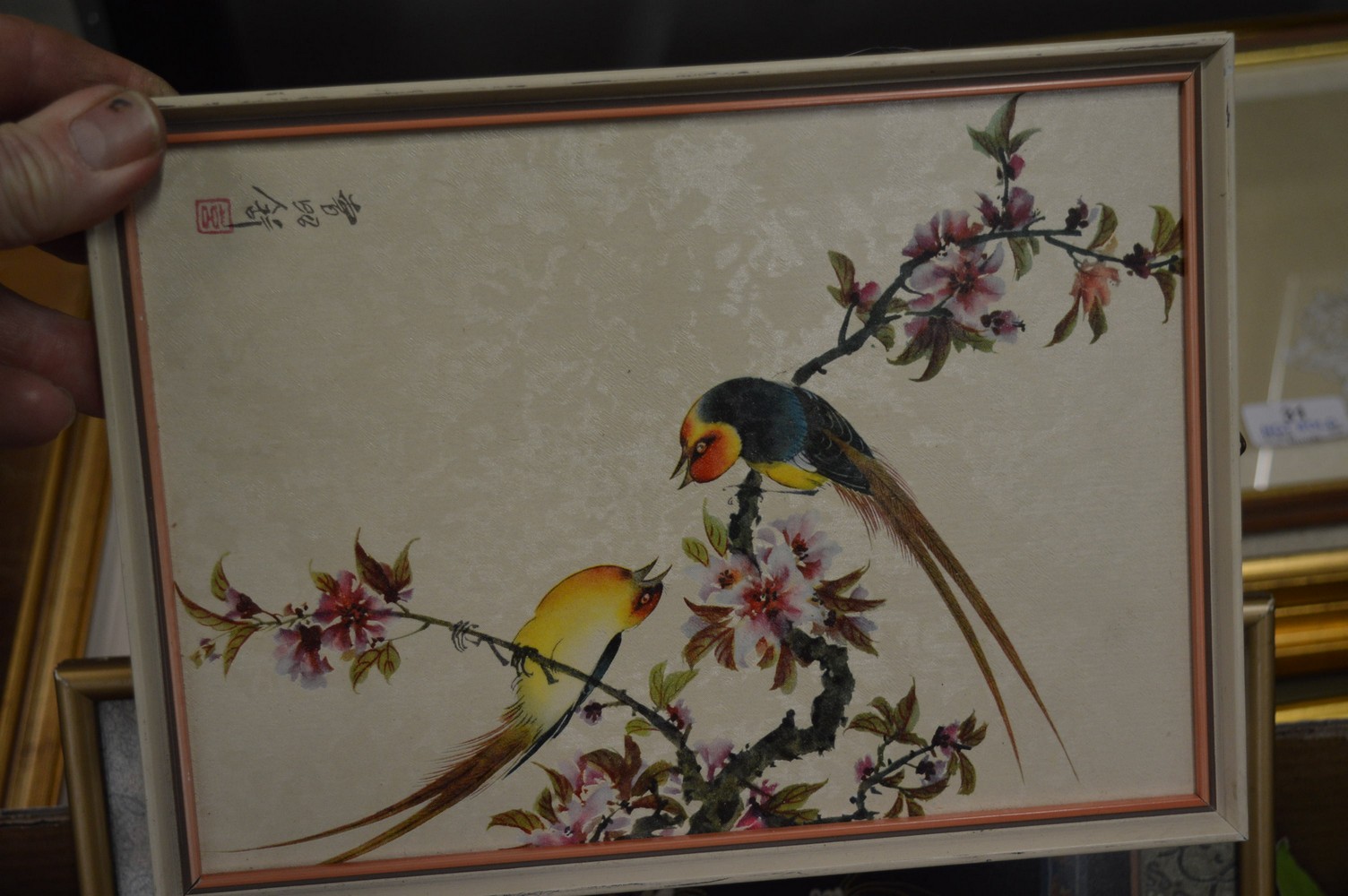 Chinese scroll paintings, a silk embroidery, framed and glazed etc. - Image 6 of 7