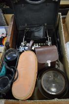 An early typewriter, binoculars and other items.