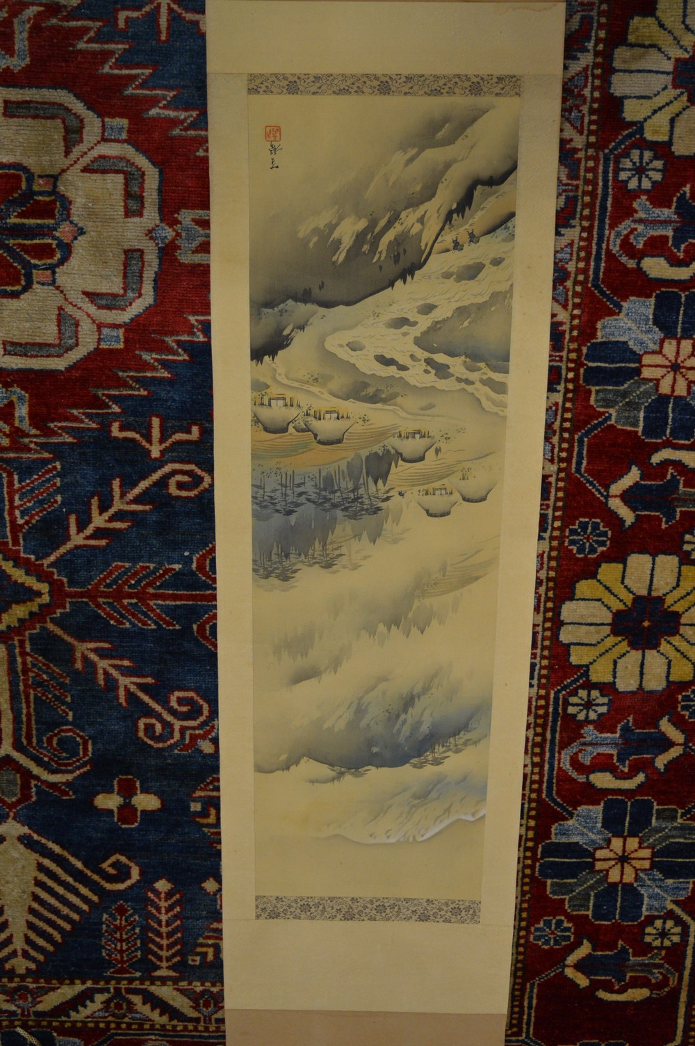 Chinese scroll paintings, a silk embroidery, framed and glazed etc. - Image 4 of 7