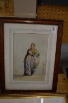 A young lady with a terracotta urn, watercolour.