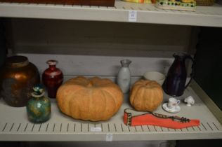 Pumpkin shaped pottery ornaments, ginger jar and other decorative items.