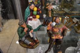 Four Royal Doulton figures, The Foaming Quart, The Wayfarer, Owd Willum and The Old Balloon Seller.