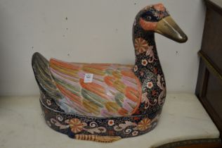 A large Chinese style duck shaped tureen and cover (faults).