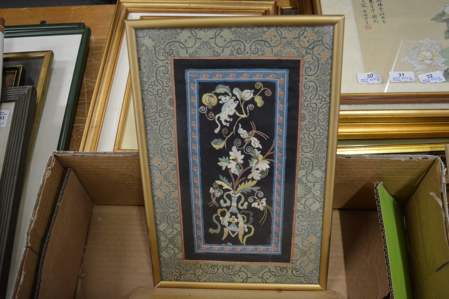 Chinese scroll paintings, a silk embroidery, framed and glazed etc. - Image 7 of 7
