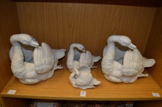A set of four Continental Bisque porcelain swan shaped jardinieres.