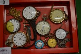 Various gilt metal and other pocket watches.