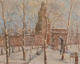 Ragnar Olson (1884-1949), Swedish/American, 'Washington Sq, N.Y.', scene of an artist painting in