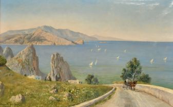 Holger Hvitfeldt Jerichau (1861-1900) Danish, a view of yachts in a bay on Capri, oil on canvas,