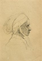 Henry Winslow (1874-1955) American, a head study of a female figure in profile, charcoal, with a