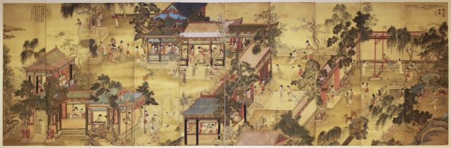 19th Century Chinese School, manner of Qiu Ying, One Hundred Beauties, ink and watercolour on