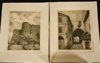 Giuseppe Papiani, a group of eleven etchings depicting buildings and views relating to the life of