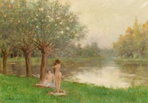 Le Roux, French School, Circa 1903, nude female bathers by a lake, oil on canvas, signed and dated