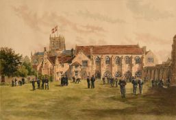 Francis Philip Barraud (1824-1901), a hand coloured print of Sherborne School, signed in pencil,