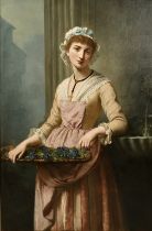 A. Legras, 19th Century French School, a portrait of a young woman holding a tray of flowers
