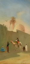 John Coulson (19/20th Century), a pair of oil on board scenes of figures and camels in a North