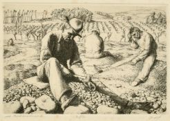 Hubert Andrew Freeth (1912-1986), 'The Stonebreakers', etching, signed with initials, inscribed in