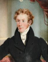 J. Moore, English School, Circa 1820, a miniature portrait of a young gentleman, watercolour and