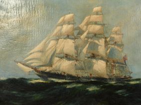 Late 19th/Early 20th Century English School, a clipper in open seas, oil on canvas, 18" x 24" (46