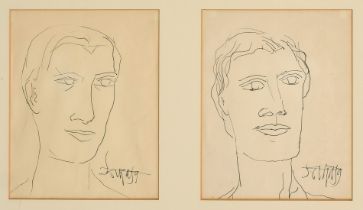 Francis Newton Souza (1924-2002), a pair of ink drawings, head studies of male figures, inscribed