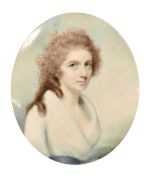English School, Circa 1770, a miniature portrait of a lady, watercolour and bodycolour on ivory,