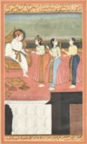 A collection of three Indian miniatures depicting princes in leisurely pursuits, gouache on paper,