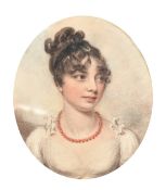 Attributed to William Wood (1768-1809), a miniature portrait of a lady, watercolour and bodycolour